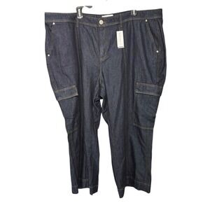 Lane Bryant Mid Rise Wide Leg Cargo Jeans‎ Size 24 Petite Dark Wash NEW!